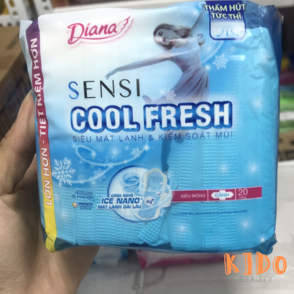 Băng vệ sinh ban ngày Diana siêu mỏng cánh Sensi Cool Fresh | Siêu Thấm 23cm - BVS Diana