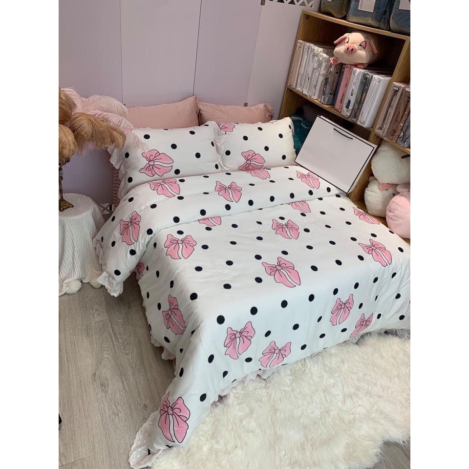BỘ CHĂN GA GỐI COTTON LỤA BÈO REN CAO CẤP - PHONG CÁCH HÀN QUỐC