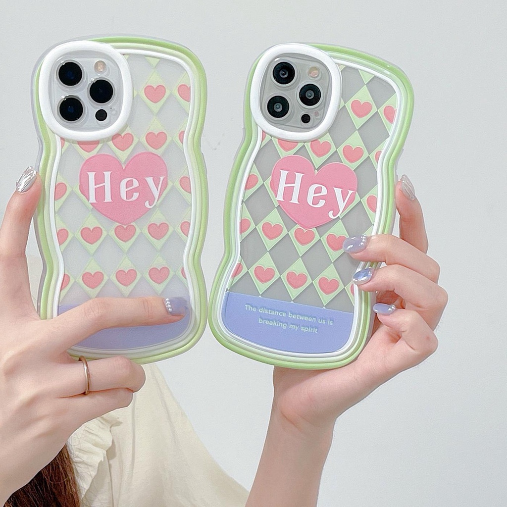 Ốp Điện Thoại Silicon Tpu Mềm Chống Sốc Họa Tiết Trái Tim Viền Gợn Sóng Cho iPhone 11 12 13 pro max xr x xsmax