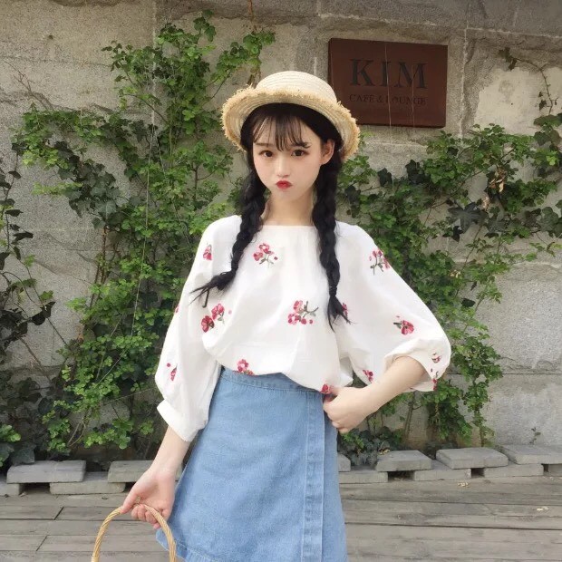 Áo Voan Tay Lỡ Form Xuông In Hình Hoa Phong Cách Nhật Bản TTS0857