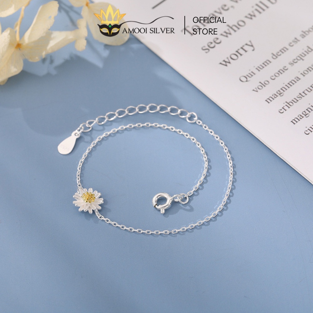 Lắc Tay Bạc S925 Mặt Đá Hoa Cúc Họa Mi Nhụy Vàng Cao Cấp - Amooi Silver AT85
