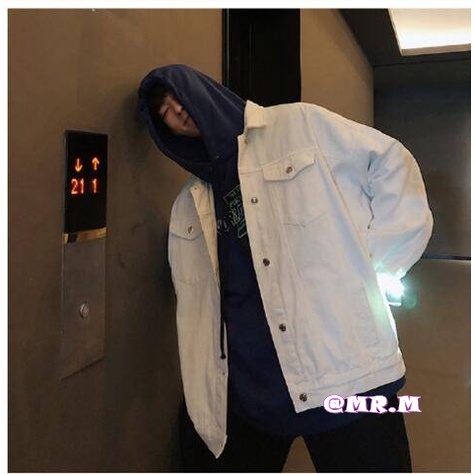 Áo khoác denim dáng rộng thời trang cơ bản cho nam nữ màu trơn