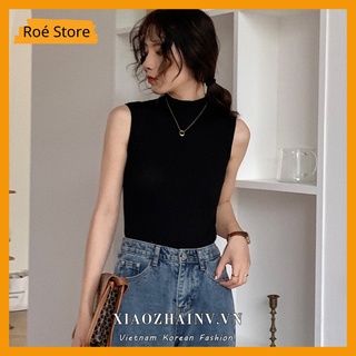 Áo croptop ba lỗ cổ cao Roé Store - áo thun ba lỗ cao cổ nữ phong cách Ulzzang