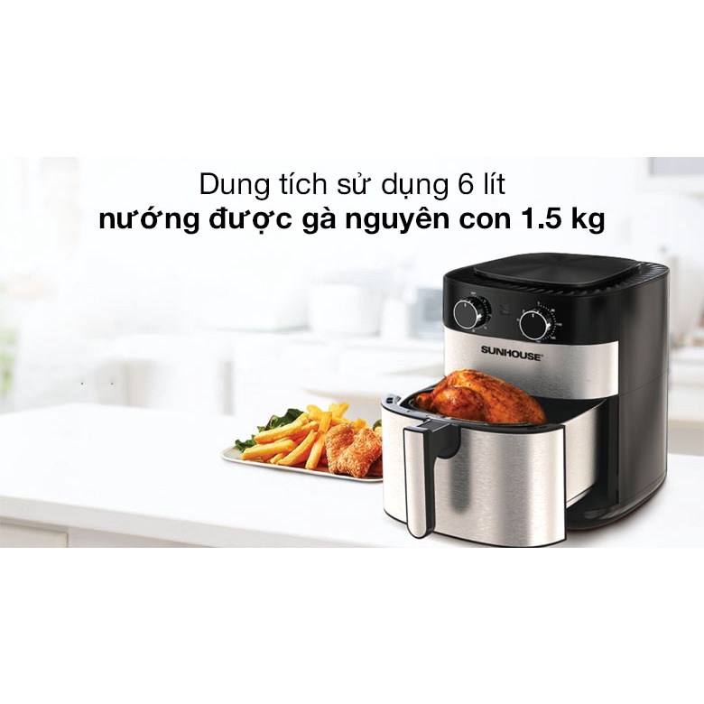 Nồi chiên không dầu Sunhouse SHD4026 /6L, công suất lớn nướng gà chiên nem siêu ngon, hàng việt chất lượng cao