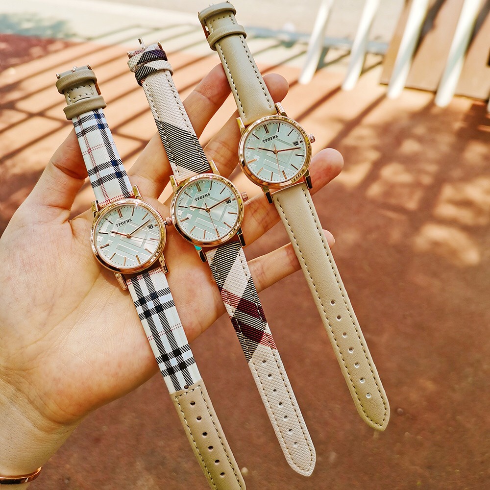 Đồng hồ nữ Burberry, dây kẻ caro đen trắng hàng cao cấp  mẫu mới nhất