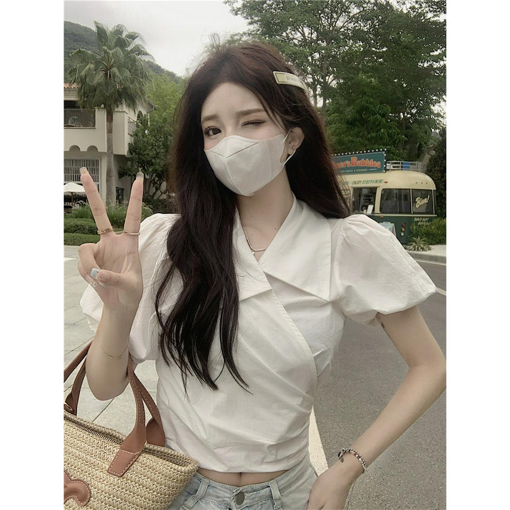 「 WELOVE1 」Áo Croptop Ngắn Tay Cổ Chữ V Thời Trang Mùa Hè Dành Cho Nữ