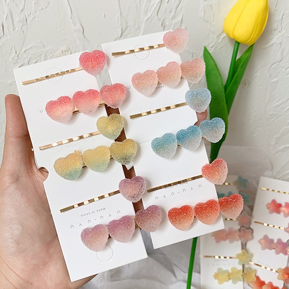 Set 2 kẹp tóc nữ dễ thương hình trái tim ngôi sao phong cách hàn quốc KT001