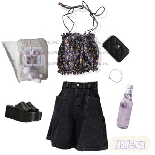Áo kiểu croptop hoa nhí cột nơ (MOME.VN)