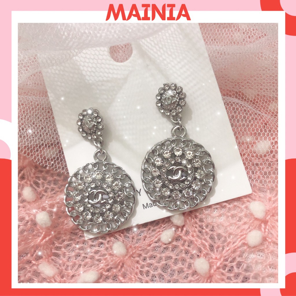 Bông Tai Đính Đá Tròn Xích Chữ X Khuyên Tai Nữ Hàn Quốc Thanh Lịch Mainia Shop