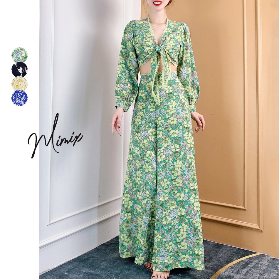 Set bộ rời áo hoa viền ren kèm quần dài MIMIX BY4230