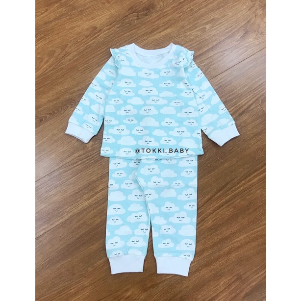 Bộ thu đông cotton cho bé gái hình đám mây xanh