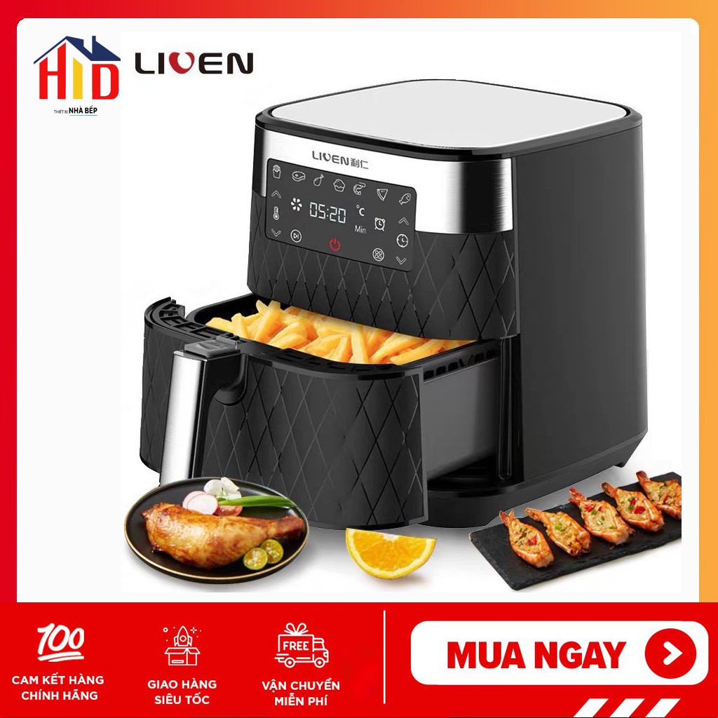 [HÀNG CAO CẤP] Nồi chiên không dầu điện tử LIVEN KZ-D5500 5.5L 1700W bảo hành 12 tháng (Đen), nồi chiên không khí