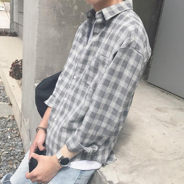 Áo sơ mi nam form rộng FLANNEL kẻ caro Unisex, thích hợp khoác ngoài, chất vải mềm mát, hàng nhập Quảng Châu