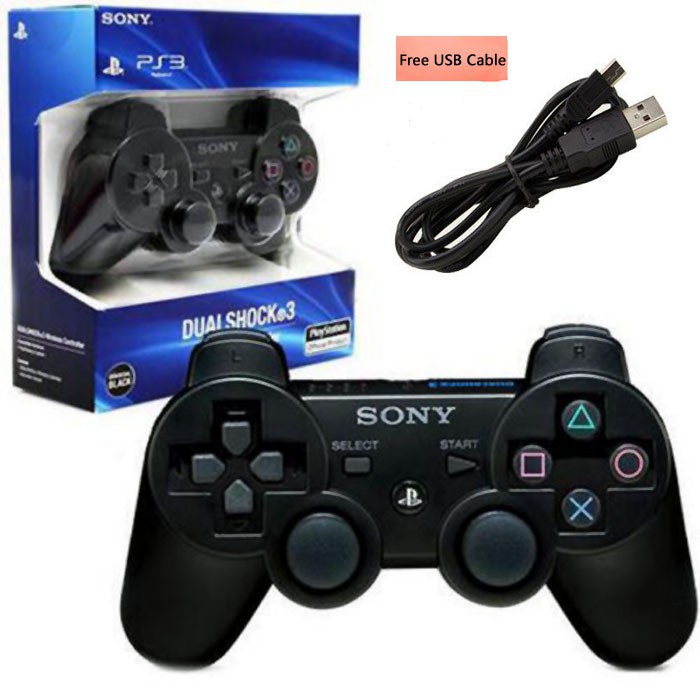 Đã sẵn sàng Sony PS3 Playstation 3 Wireless Dualshock 3 cho PS3 Console và PC Máy tính xách tay Joystick Bộ điều khiển SIXAXIS với cáp USB miễn phí