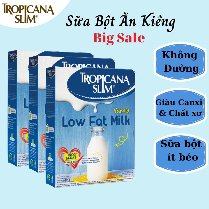 Combo 3 Hộp Sữa Bột Ăn Kiêng Không Đường Ít Béo Giầu Canxi Tropicana Slim Dành Cho Người Ăn Kiêng Hoặc Tiểu Đường