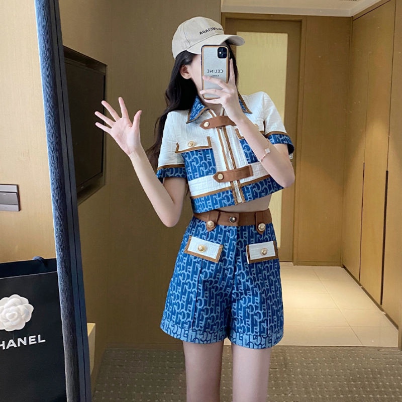 Set Áo Thun Ngắn Tay + Quần Short Denim Thời Trang Mùa Hè