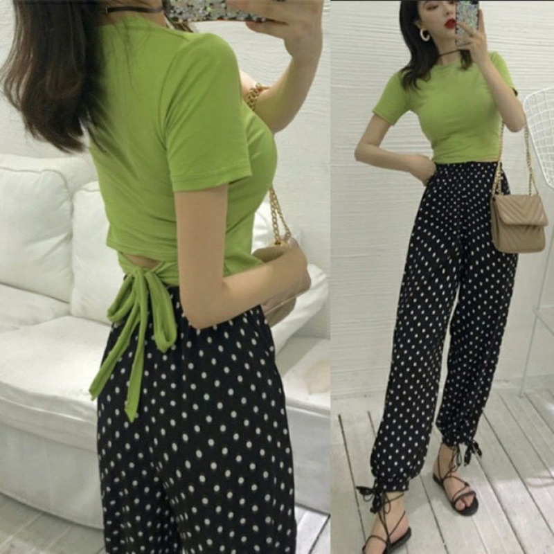 Áo Crop Top Tay Ngắn Phong Cách Hàn Quốc 2021