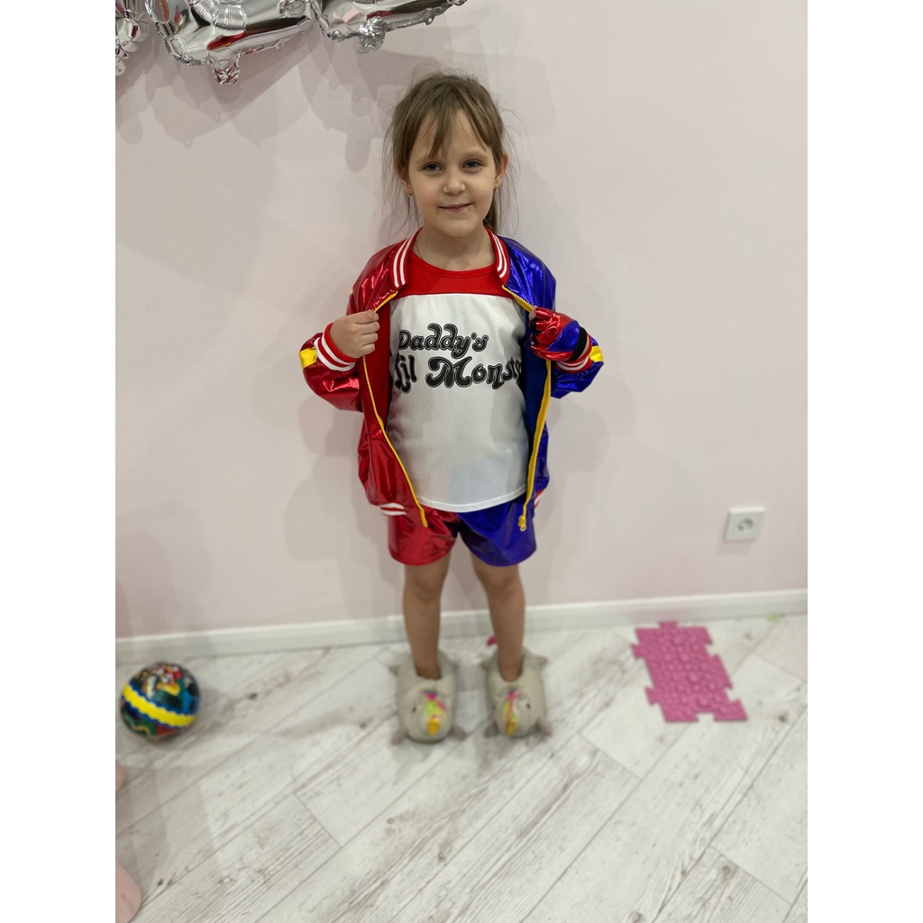 8 pices set Bộ trang phục Harley Quinn dành cho trẻ em Halloween Carnival Suicide Squad