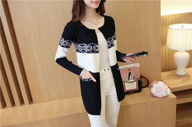 Hàng nhập - Áo khoác nữ len cardigan hoa văn