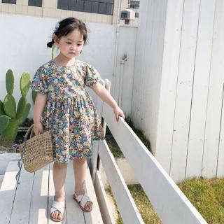 Đầm Bé Gái In Hoa Phối Ren