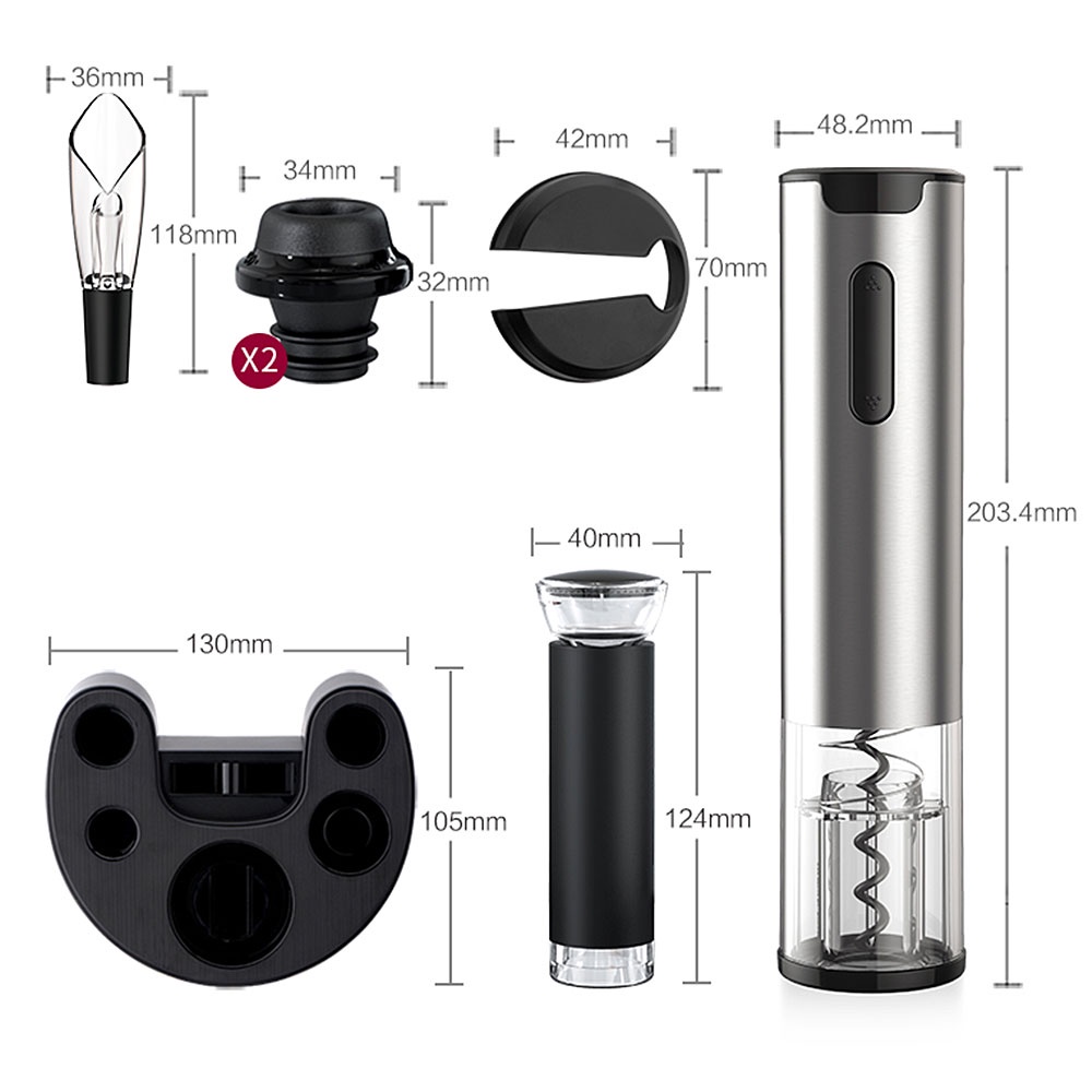 Set dụng cụ mở rượu vang bằng điện Uareliffe 5 trong 1 với miệng rót và nút chặn mini