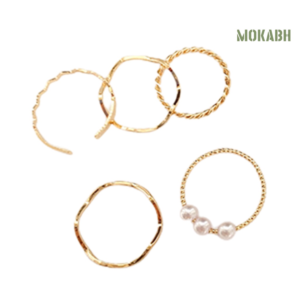 Set 5 Nhẫn Đính Ngọc Trai Giả Phong Cách Nhật Hàn Cho Nữ