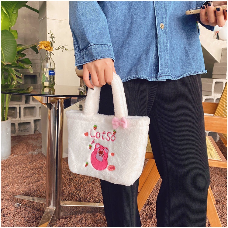 Túi cầm tay mini họa tiết hoạt hình dễ thương cute, hình gấu dâu chó cinnamon