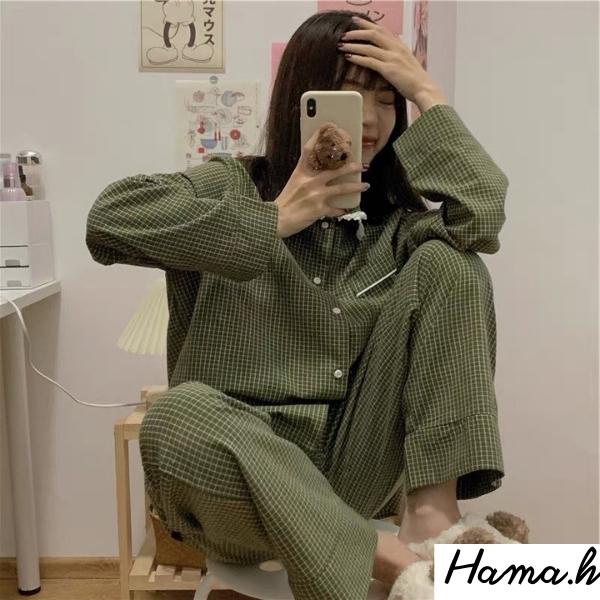 Đồ bộ pijama dài tay áo quần kẻ cao cấp mềm mịn, mát khi mặc ở nhà phong cách Hàn Quốc-BND19