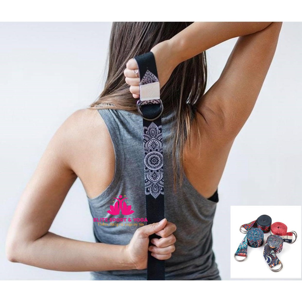 Dây tập yoga cotton siêu dài 1,83m và 2.5m in hoa văn thổ cẩm cao cấp Elite Sport