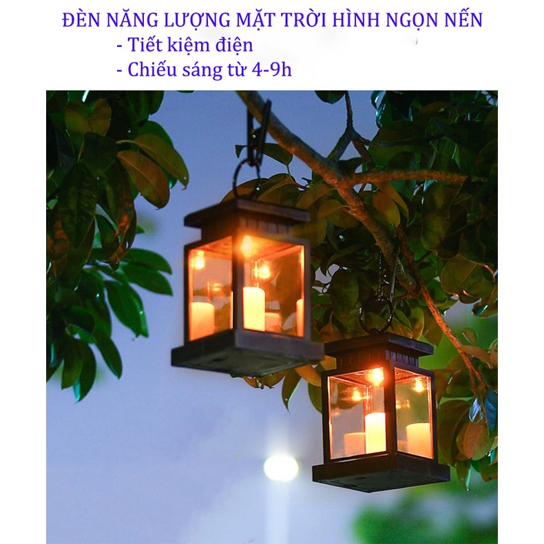 Đèn năng lượng mặt trời treo sân vườn tự động hình ngọn nến cao cấp siêu bền chịu mưa gió, tiết kiệm điện