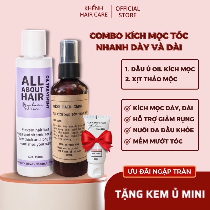 Combo Kích Mọc Tóc Nhanh Dày Dài Oil Treament + xịt thảo mộc kèm qàu tặng