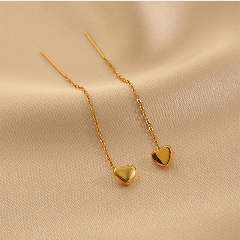 Khuyên tai dáng dài bằng thép titan không gỉ hình trái tim xinh xắn thời trang 2021