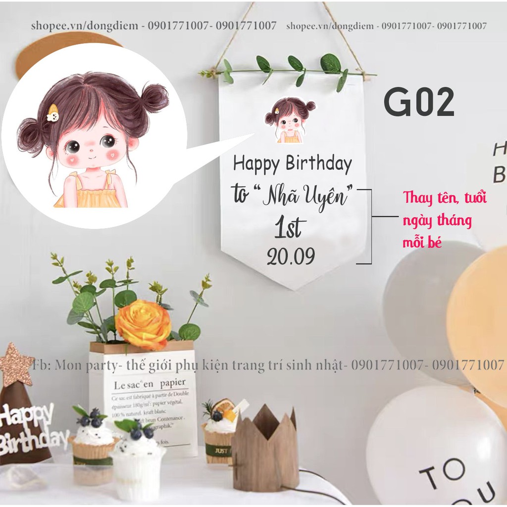 💝FREE SHIP💝Biển tên sinh nhật phong cách hàn quốc in tên tuổi theo yêu cầu, banner cờ treo sinh nhật hàn quốc