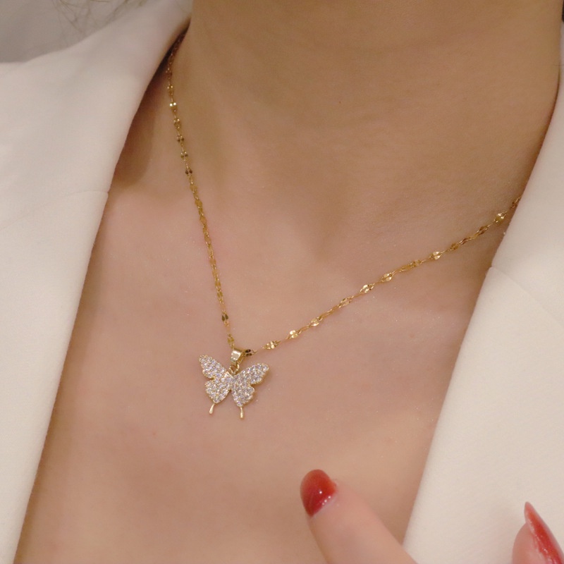 Dây Chuyền Mặt Hình Bướm Đính Đá Zircon Phong Cách Hàn Quốc Sang Trọng Cho Nữ