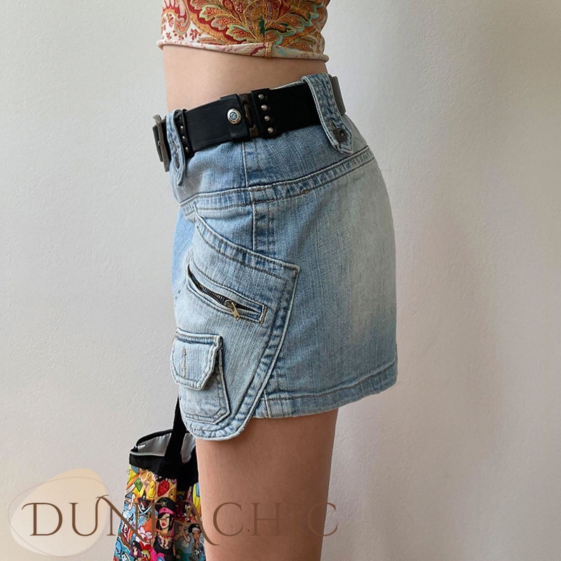 DUNEA Chân váy jean Nữ Lưng Cao Thời Trang