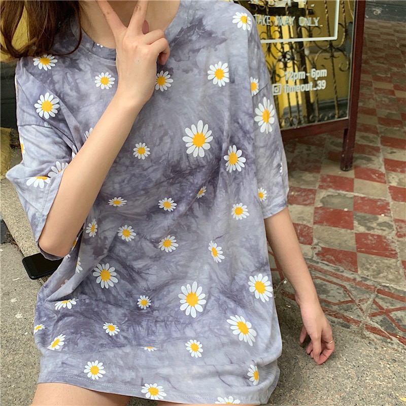 _Áo hè thụng tay lỡ Unisex .( Áo Loang Hoa Cúc  ). | BigBuy360 - bigbuy360.vn