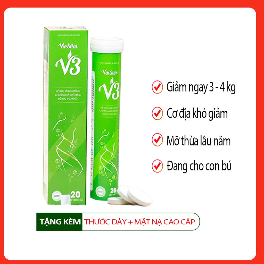 Viên Sủi Vin Slim V3 GIẢM CÂN AN TOÀN - CẤP TỐC - GIẢM NGAY 3-7KG SAU 1 LIỆU TRÌNH 4 HỘP