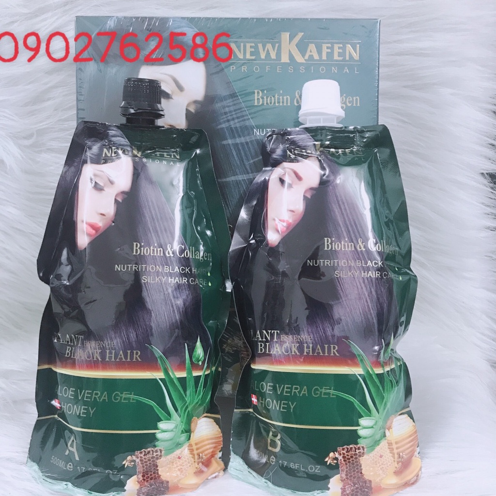 NHUỘM ĐEN PHỦ BẠC NEW KAFEN BIOTIN COLAGEN NHA ĐAM MẬT ONG  500ML X2