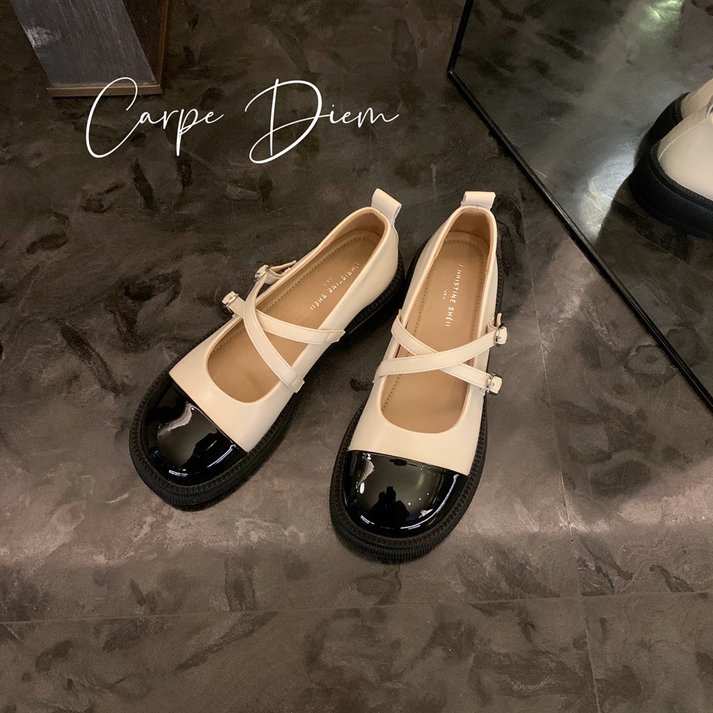 Giày Búp Bê Đế Dày Mũi Tròn Đan Dây Chéo Phong Cách Lolita Thời Trang Cho Nữ