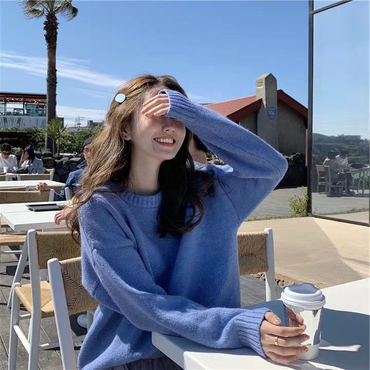 Áo Sweater Dáng Rộng Cổ Tròn Ấm Áp Dành Cho Nữ