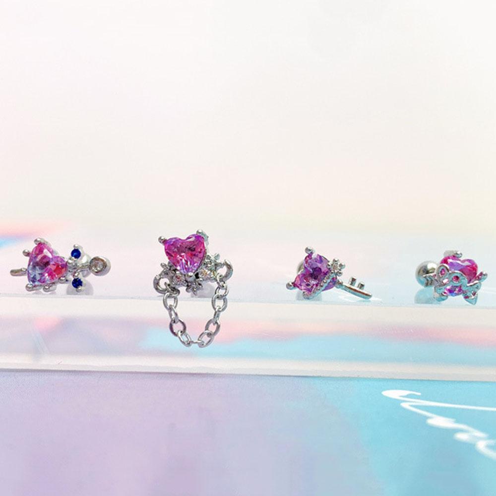 Khuyên Tai Helix Hình Trái Tim Bằng Thép Không Gỉ Màu Sắc Gradient Phong Cách Hàn Quốc