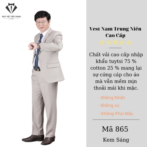 Vest nam trung niên chất liệu tuýt si nhập khẩu ấn độ vest việt tiến thành