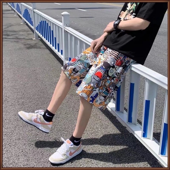 Quần Short Thể Thao Đi Biển Dáng Rộng In Họa Tiết Kiểu Hồng Kông Thời Trang Mùa Hè Cho Nam