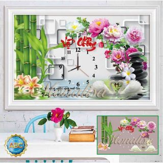 Tranh đính đá đồng hồ vợ chồng y8066: 75 x 50