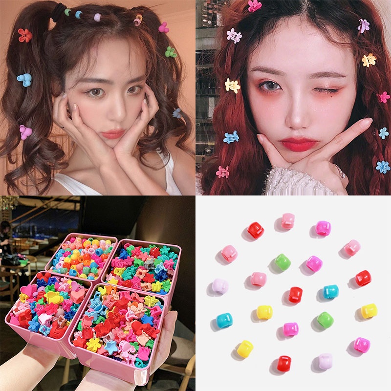 Set 50 / 60 / 100 Kẹp Tóc Hình Bông Hoa Nhiều Màu Sắc Dễ Thương Cho Bé Gái