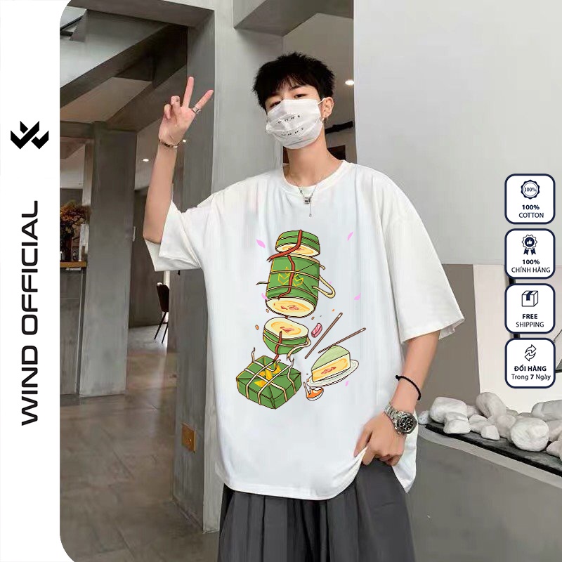 Áo thun tay lỡ unisex WIND 100% cotton phông form rộng Bánh Chưng nam nữ oversize | BigBuy360 - bigbuy360.vn