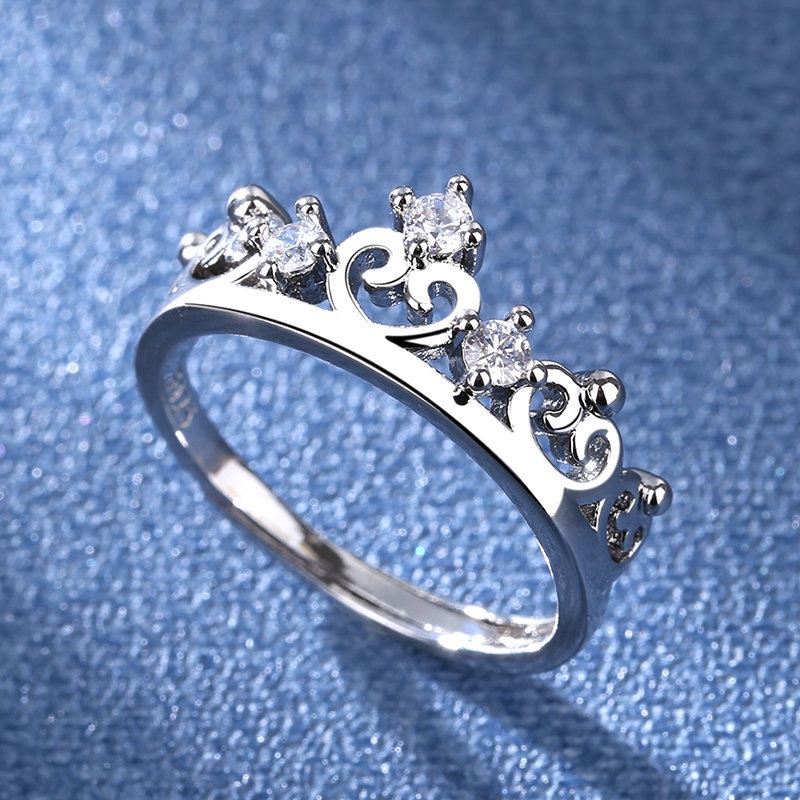 Nhẫn Hình Vương Miện Màu Trắng Đính Đá Sapphire Đơn Giản Thời Trang Cho Nữ