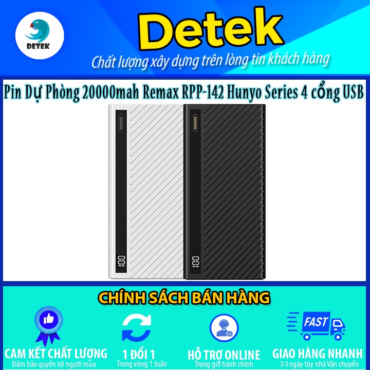 Pin Dự Phòng 20000mah Remax RPP-142 Hunyo Series 4 cổng USB