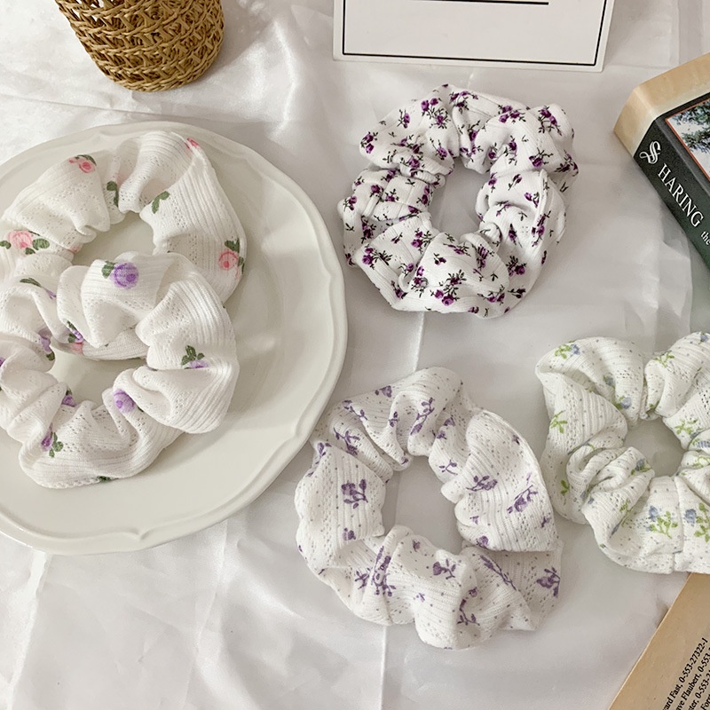Dây Buộc Tóc Bằng Vải Cotton Mềm In Họa Tiết Hoa Đơn Giản Dành Cho Nữ