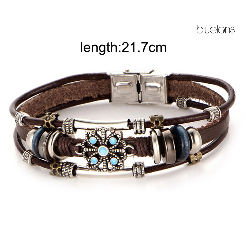 Vòng Tay Da Nhiều Lớp Đính Hạt Phong Cách Bohemian Cho Nữ